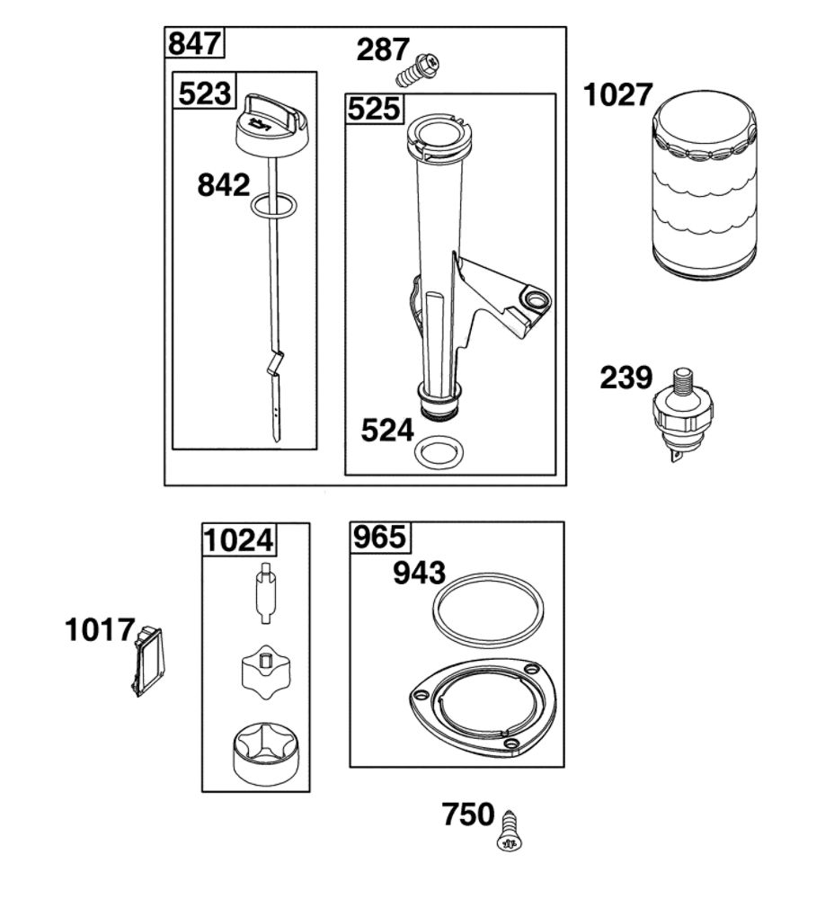 Lubrication Diagram and Parts List for 44U877-0024-G1  Briggs and Stratton Engine